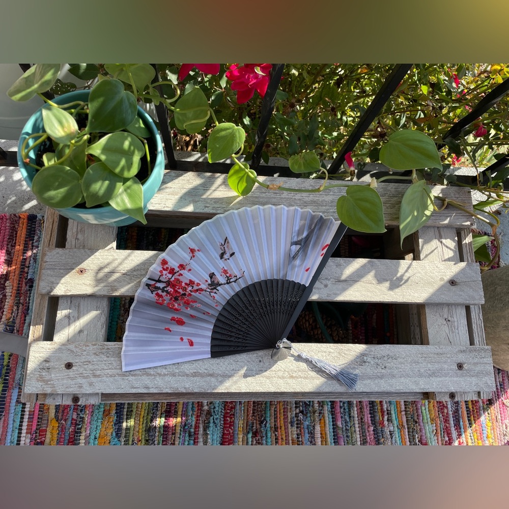 $5 add-on: Silk & Bamboo (Hot Flash) Hand Fan with Satin Pouch